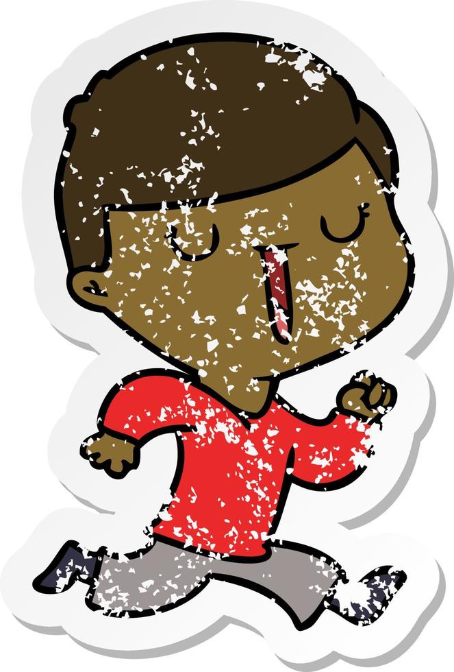 distressed sticker of a cartoon happy boy vector