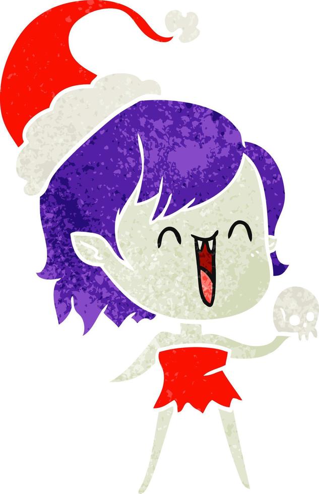 cute retro cartoon of a happy vampire girl wearing santa hat vector