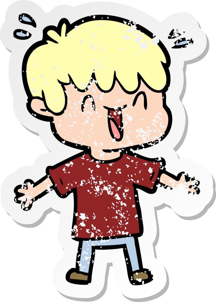 distressed sticker of a cartoon laughing boy vector