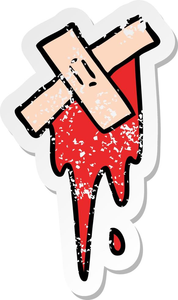 distressed sticker of a cartoon cut and sticking plaster vector