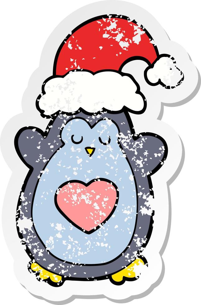 pegatina angustiada de un lindo pingüino navideño vector