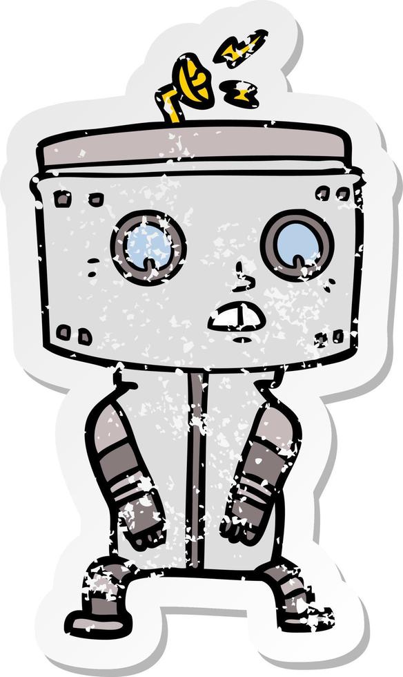 distressed sticker of a cartoon robot vector