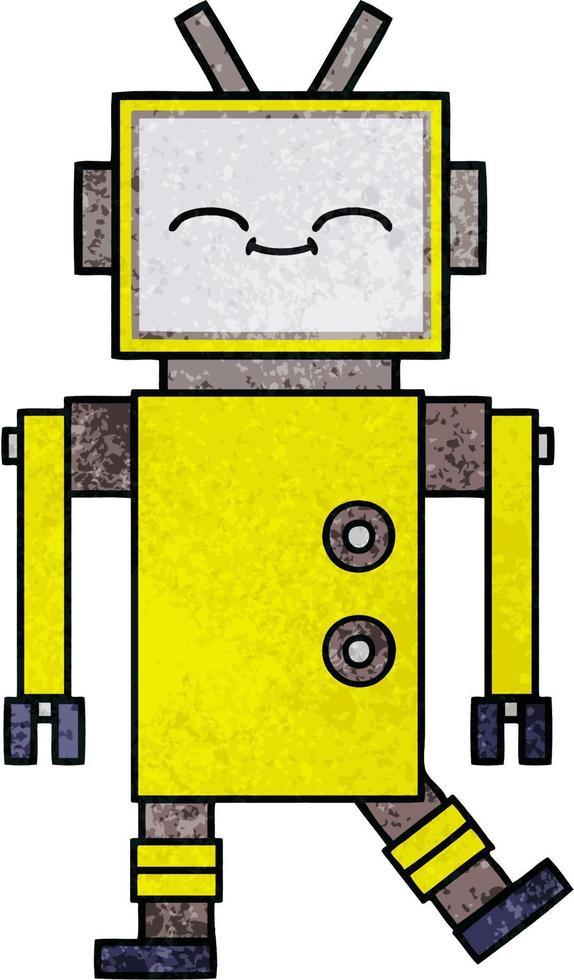 retro grunge texture cartoon robot vector