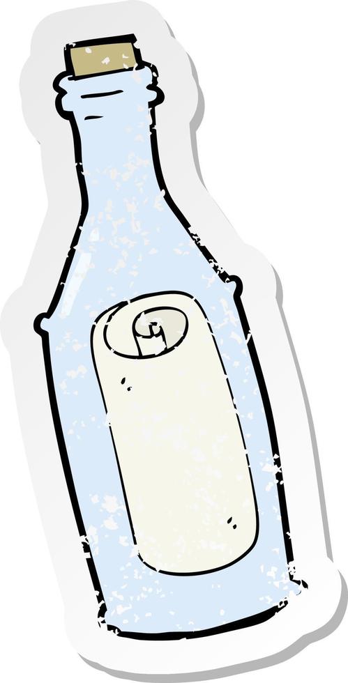 retro distressed sticker of a cartoon message in bottle vector