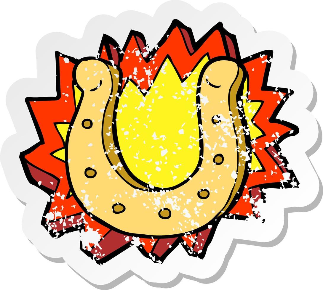 retro distressed sticker of a cartoon horseshoe symbol vector
