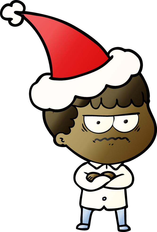 gradient cartoon of an annoyed man wearing santa hat vector