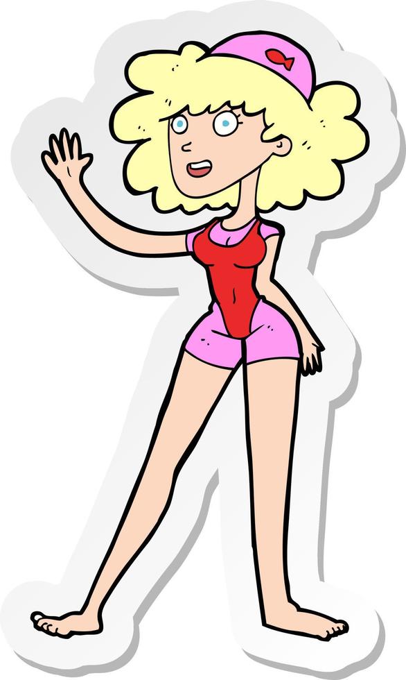 sticker of a cartoon swimmer woman vector