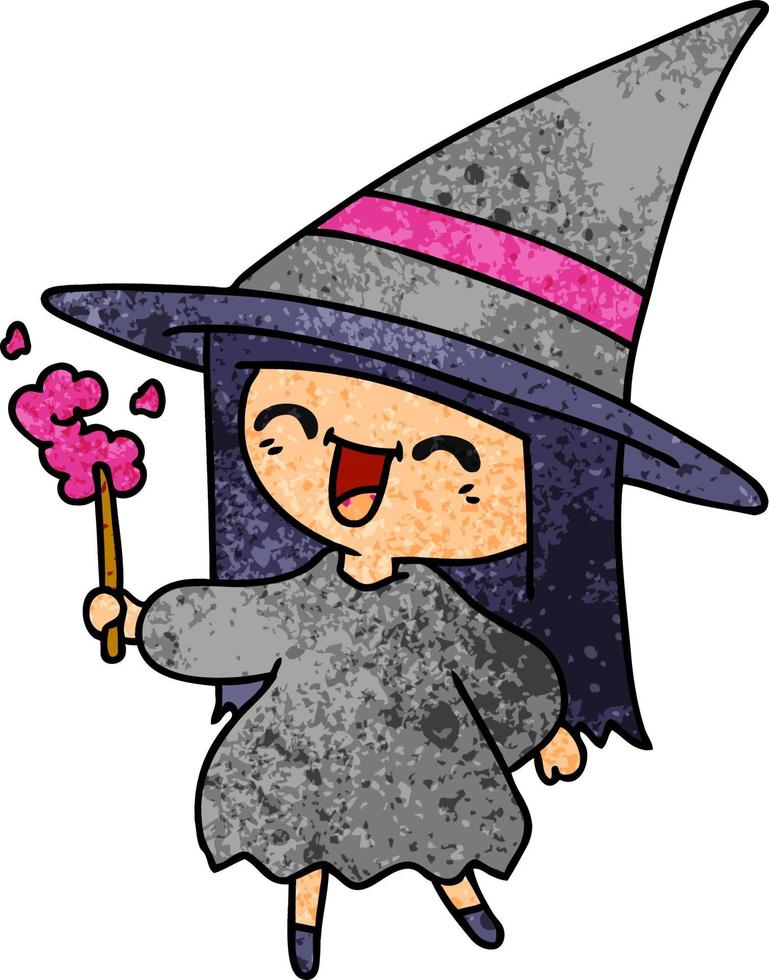 textured cartoon of cute kawaii witch vector