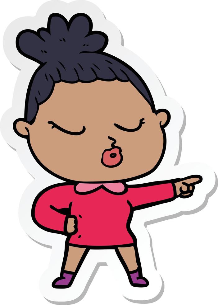 sticker of a cartoon calm woman vector