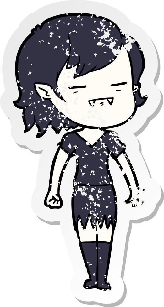 distressed sticker of a cartoon undead vampire girl vector