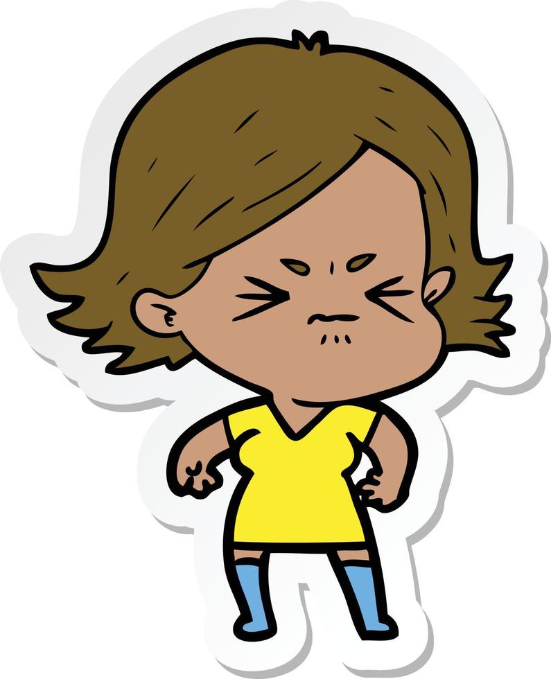 sticker of a cartoon angry woman vector