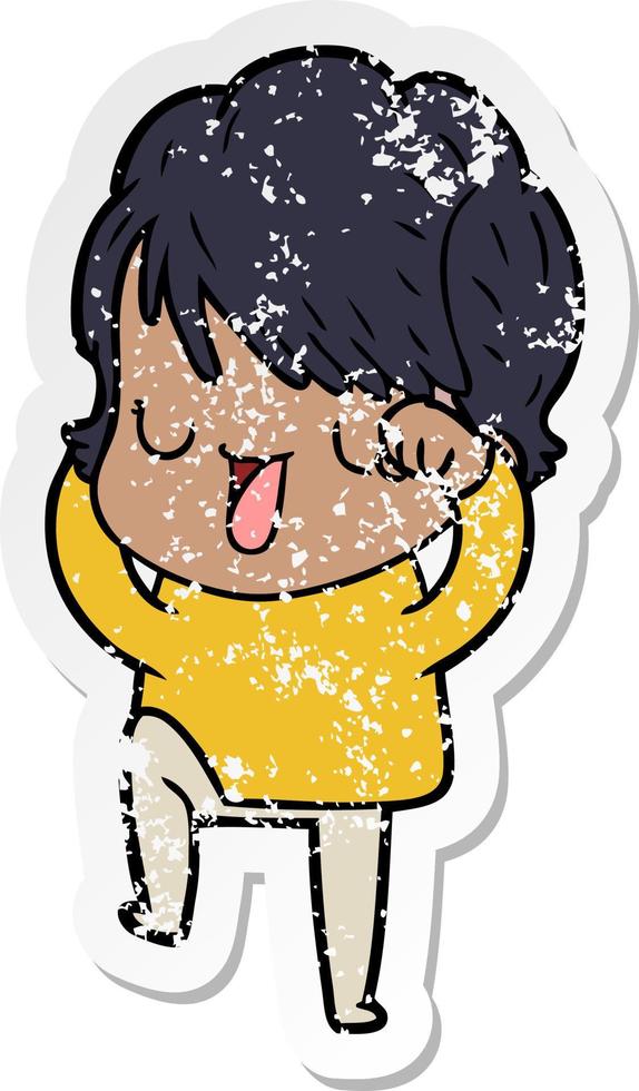 distressed sticker of a cartoon woman talking vector