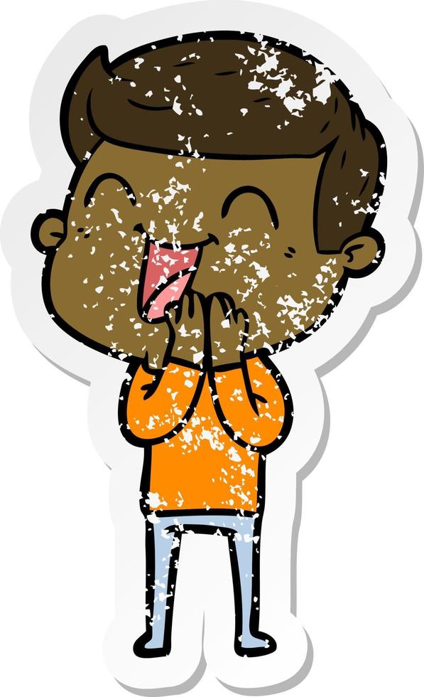 distressed sticker of a cartoon man laughing vector