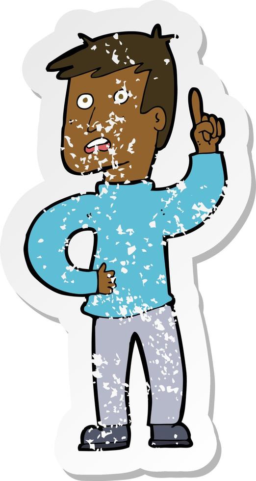 retro distressed sticker of a cartoon boy with idea vector