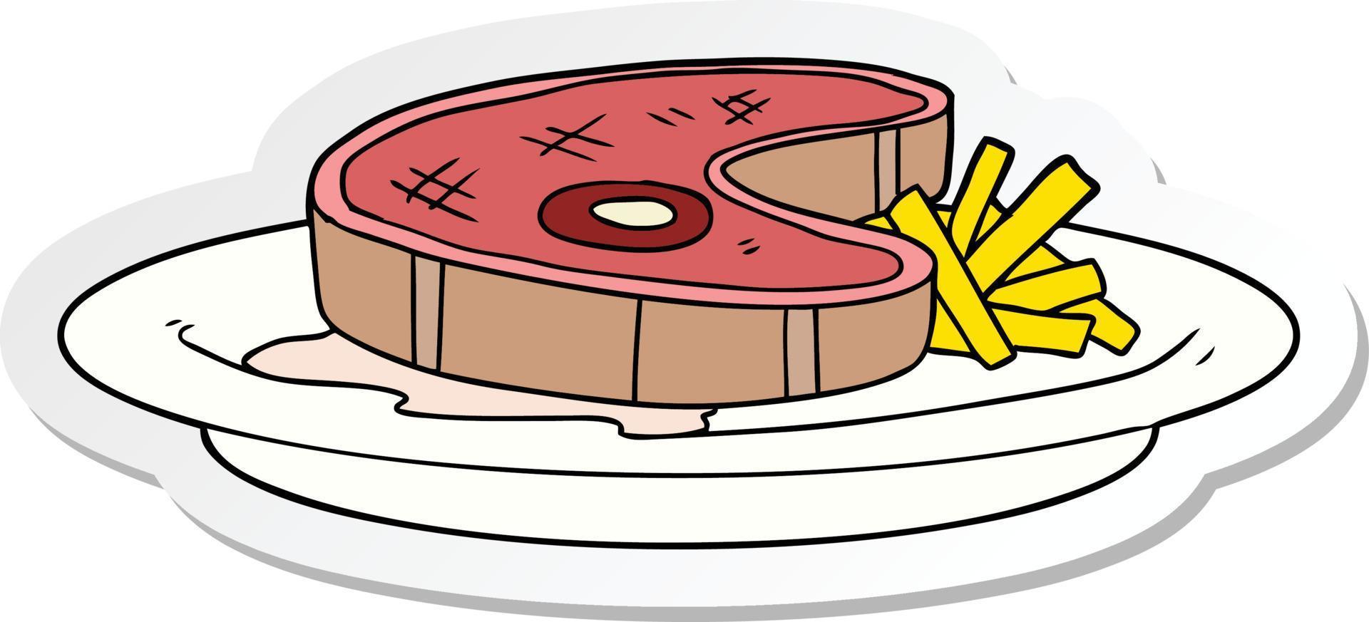 pegatina de una cena de bistec de dibujos animados vector