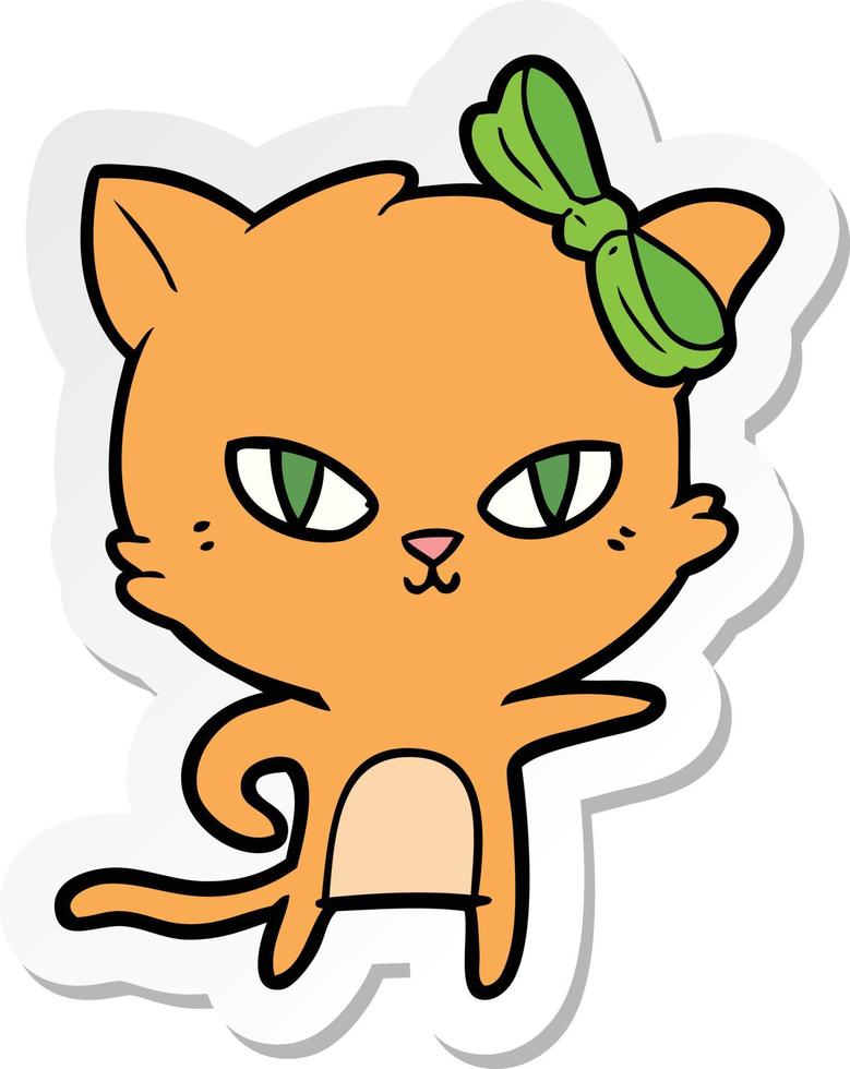 sticker of a cute cartoon cat vector