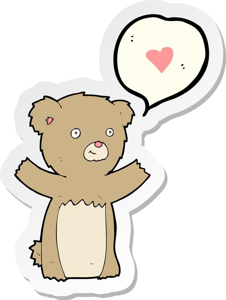 sticker of a cartoon teddy bear with love heart vector