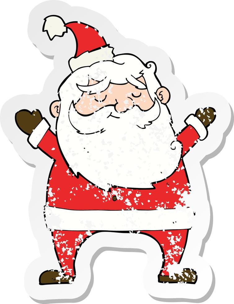 retro distressed sticker of a jolly santa cartoon vector