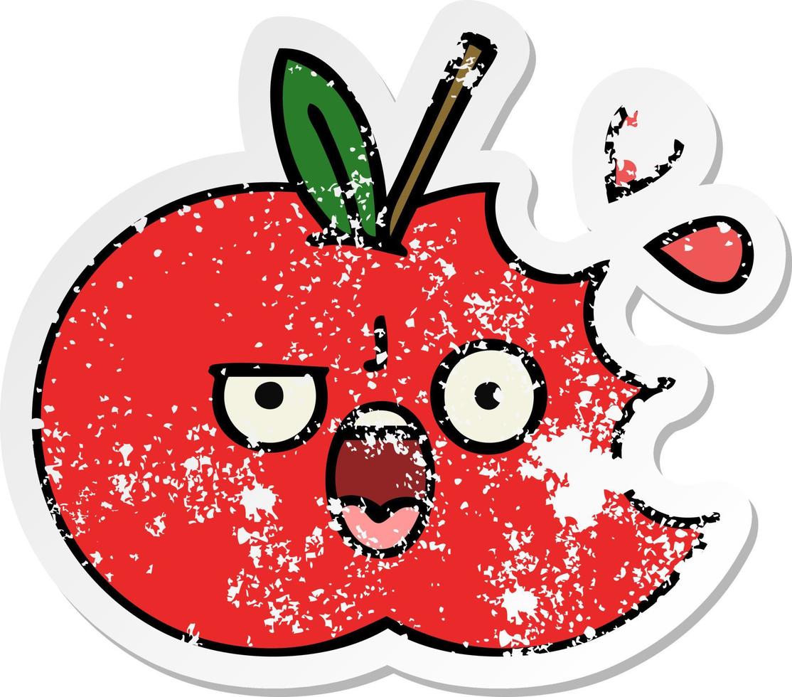 distressed sticker of a cute cartoon red apple vector