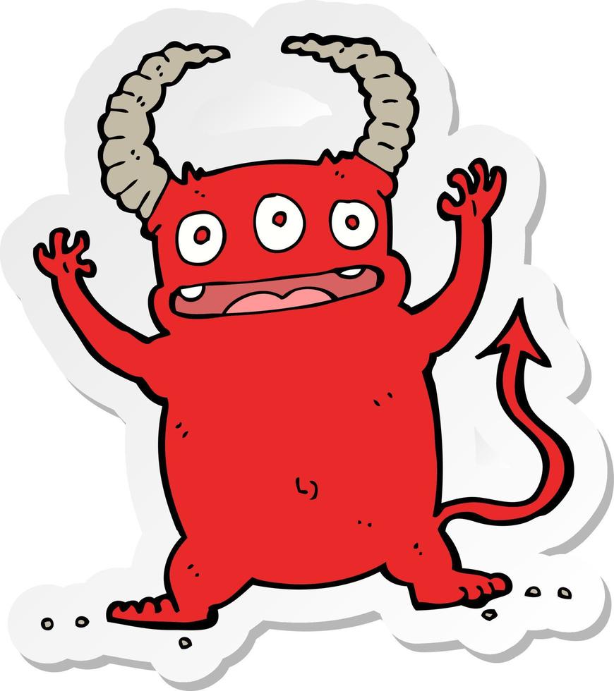 sticker of a cartoon little devil vector
