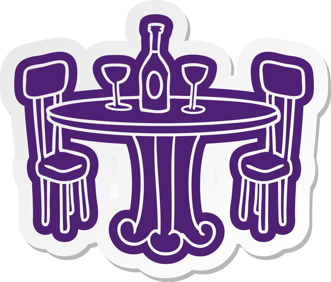 cartoon sticker dinner table and drinks vector