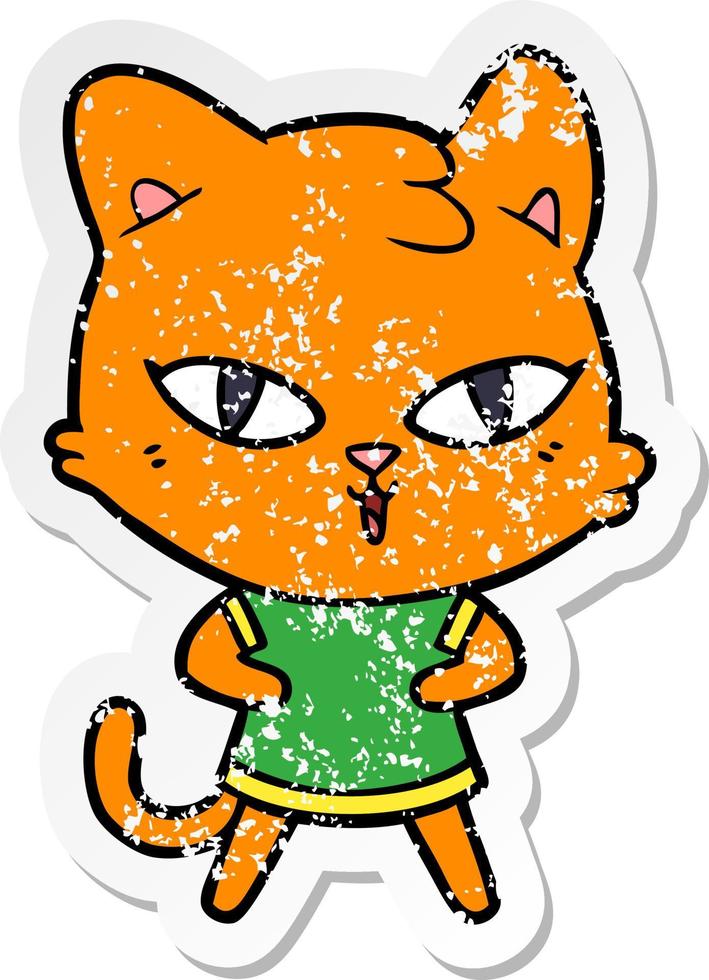 distressed sticker of a cartoon cat vector