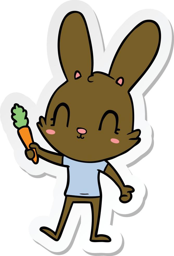 pegatina de un lindo conejo de dibujos animados con zanahoria vector