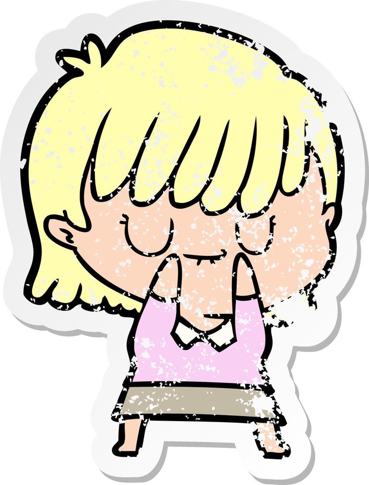 distressed sticker of a cartoon woman vector