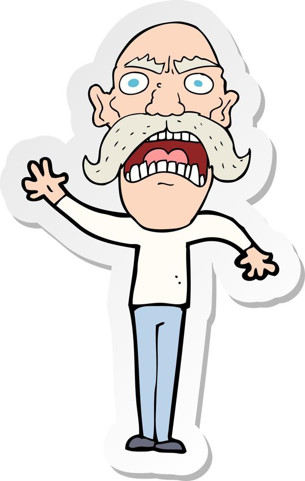 sticker of a cartoon angry old man vector
