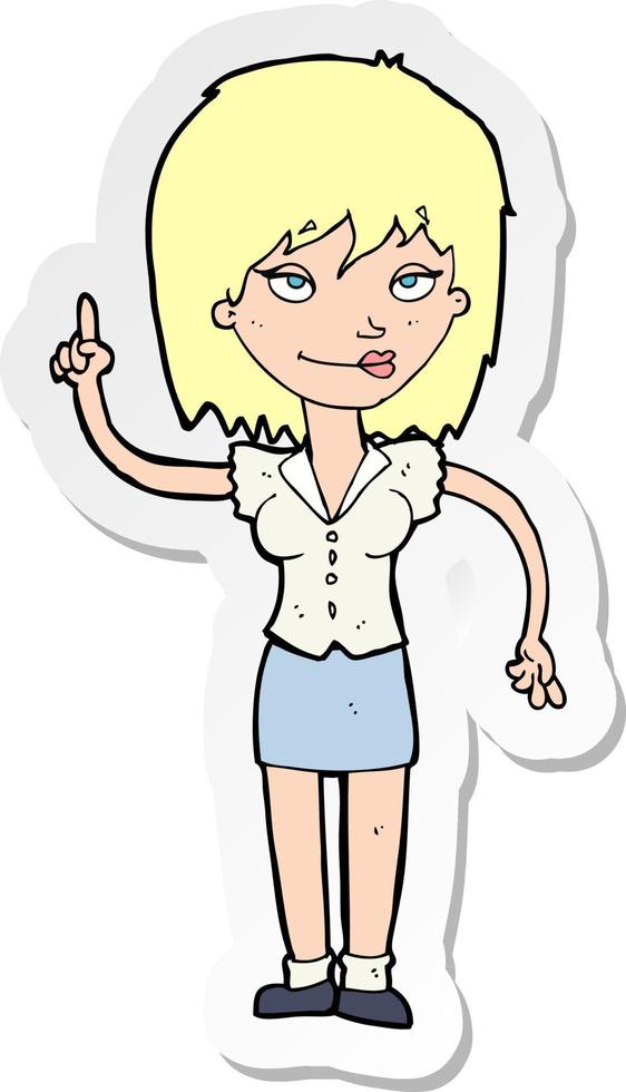 sticker of a cartoon woman with idea vector