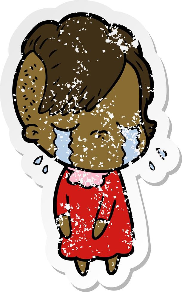 distressed sticker of a cartoon crying girl vector