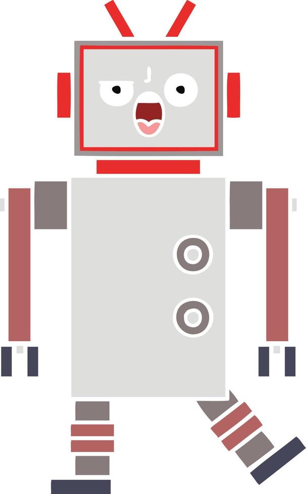 flat color retro cartoon robot vector