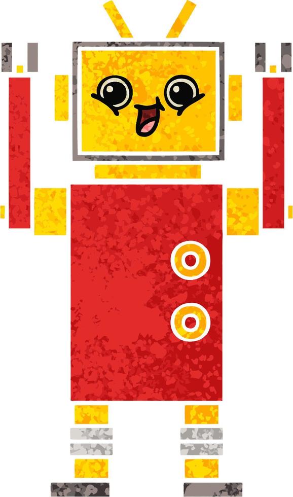 retro illustration style cartoon happy robot vector