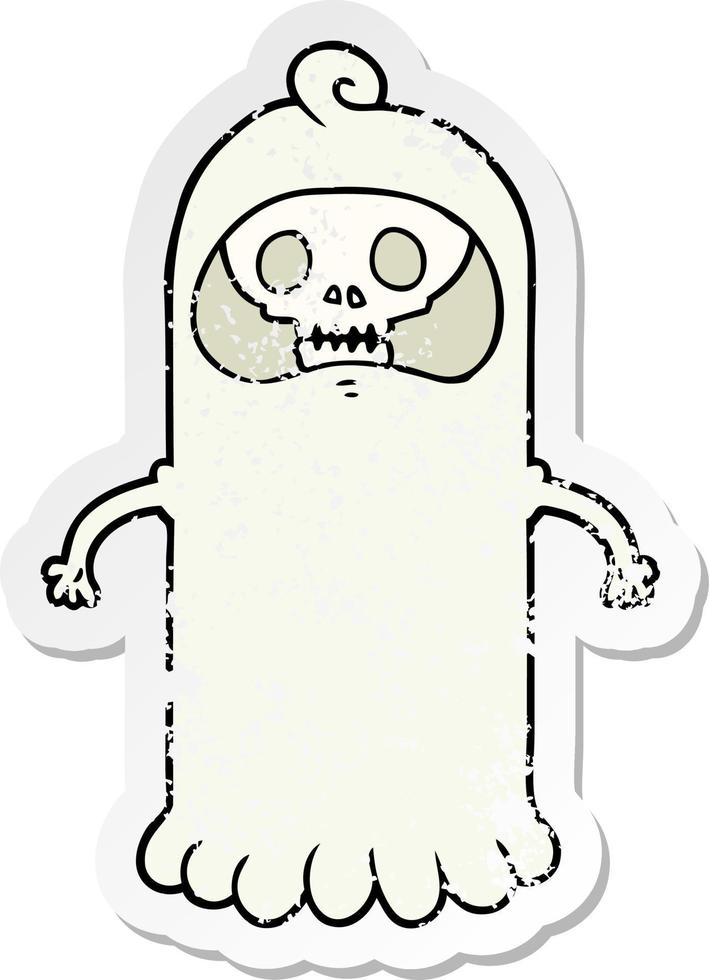 pegatina angustiada de un fantasma de calavera espeluznante de dibujos animados vector