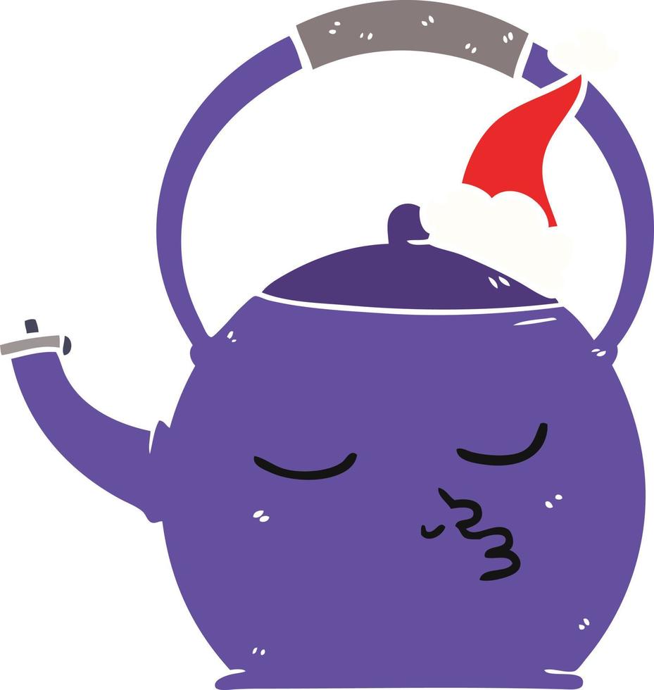 flat color illustration of a kettle wearing santa hat vector