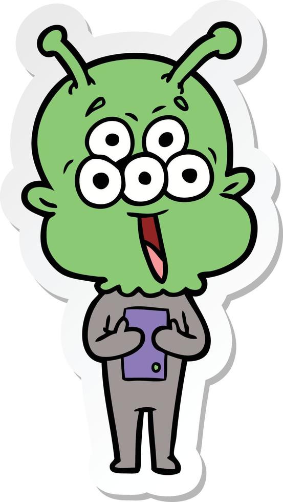 sticker of a happy cartoon alien vector