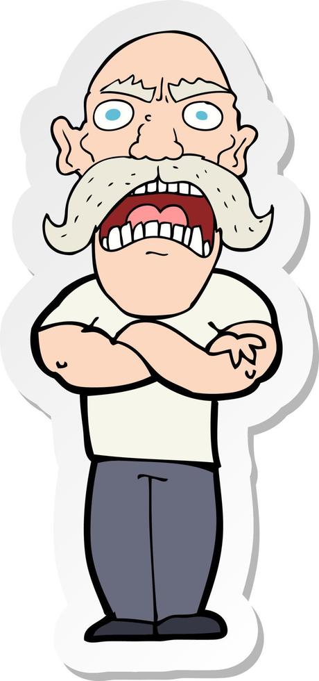 sticker of a cartoon angry man vector