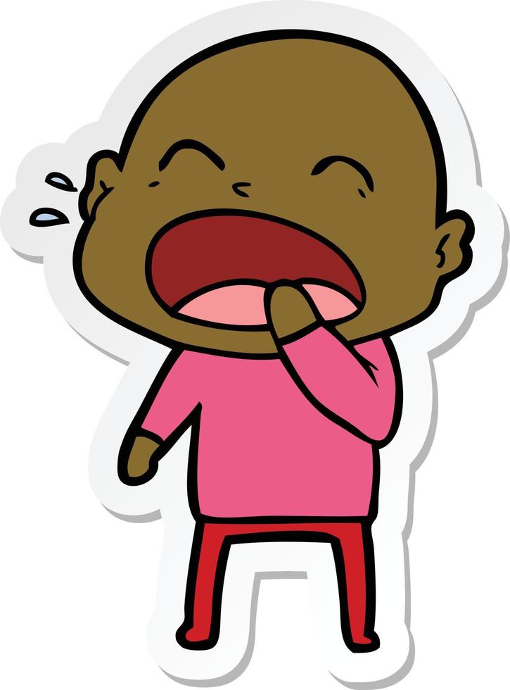 sticker of a cartoon shouting bald man vector