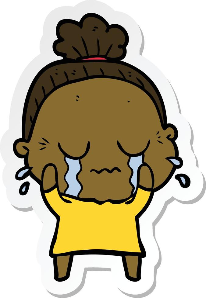 sticker of a cartoon crying old lady vector