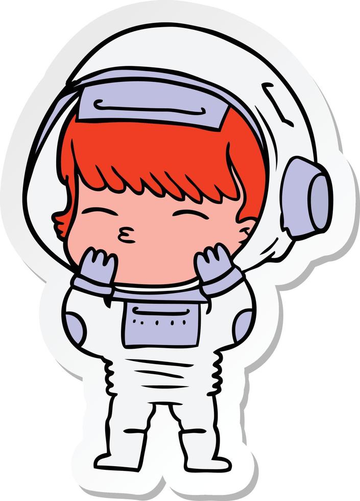 sticker of a cartoon curious astronaut vector