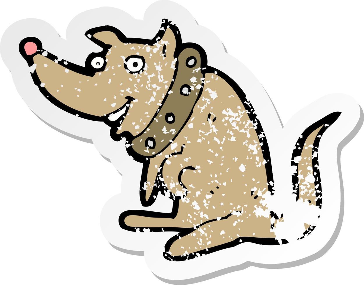 retro distressed sticker of a cartoon happy dog in big collar vector