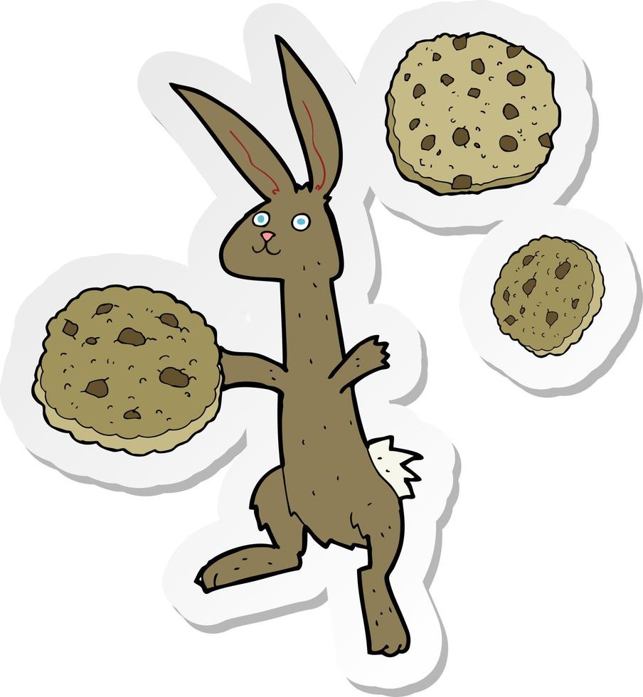 sticker of a cartoon rabbit with cookies vector