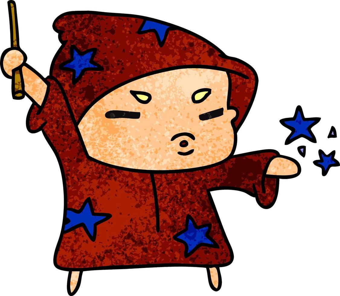 textured cartoon  cute kawaii wizard child vector