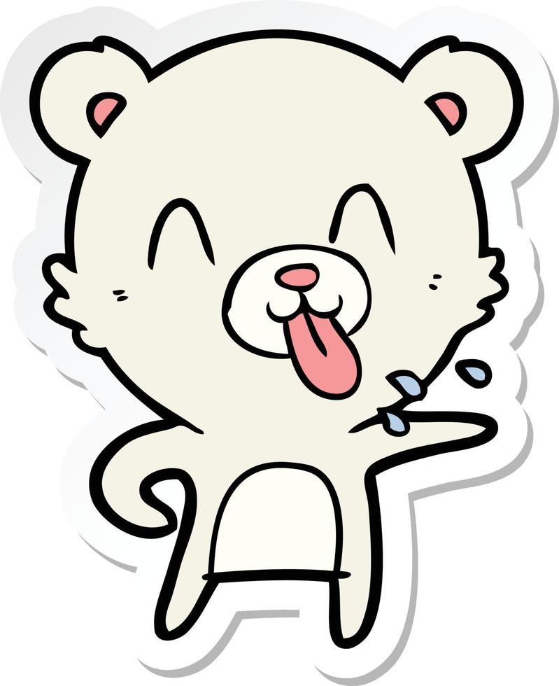 sticker of a rude cartoon polar bear sticking out tongue vector