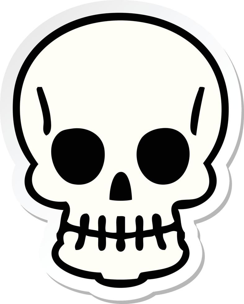 sticker of a quirky hand drawn cartoon skull vector