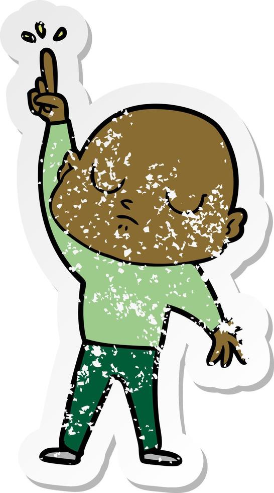 distressed sticker of a cartoon bald man vector