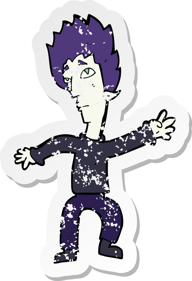 retro distressed sticker of a cartoon vampire man vector