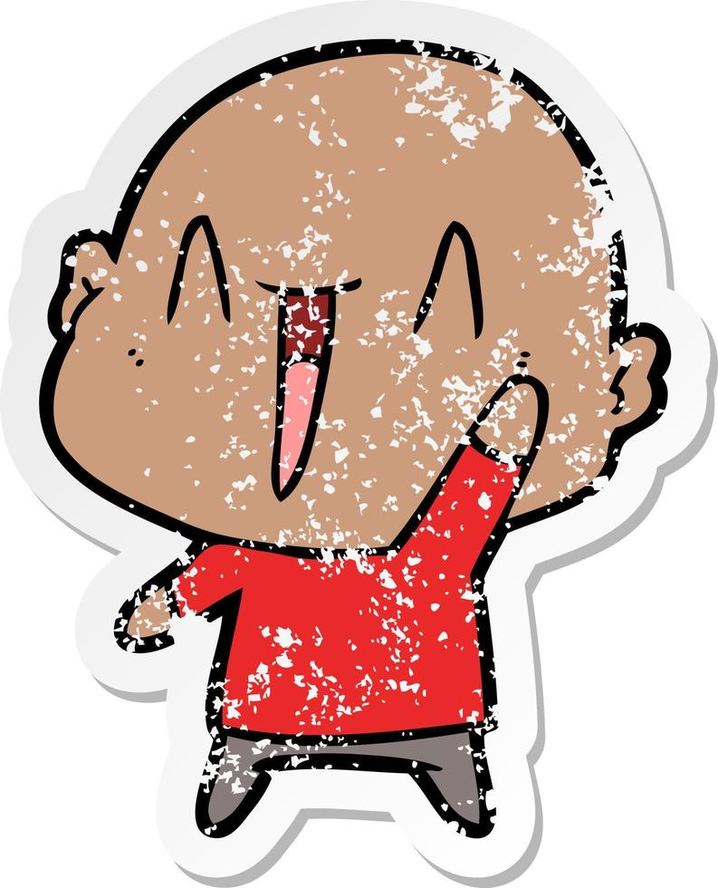 distressed sticker of a happy cartoon bald man vector