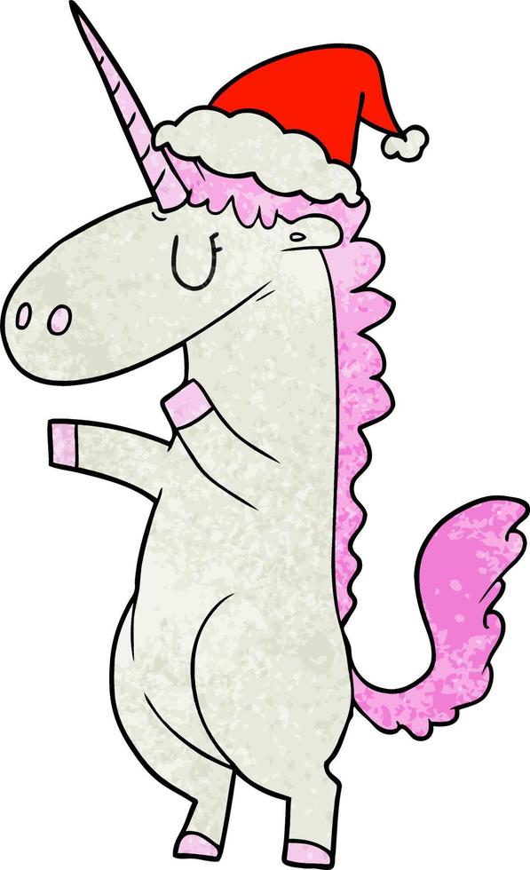 textured cartoon of a unicorn wearing santa hat vector