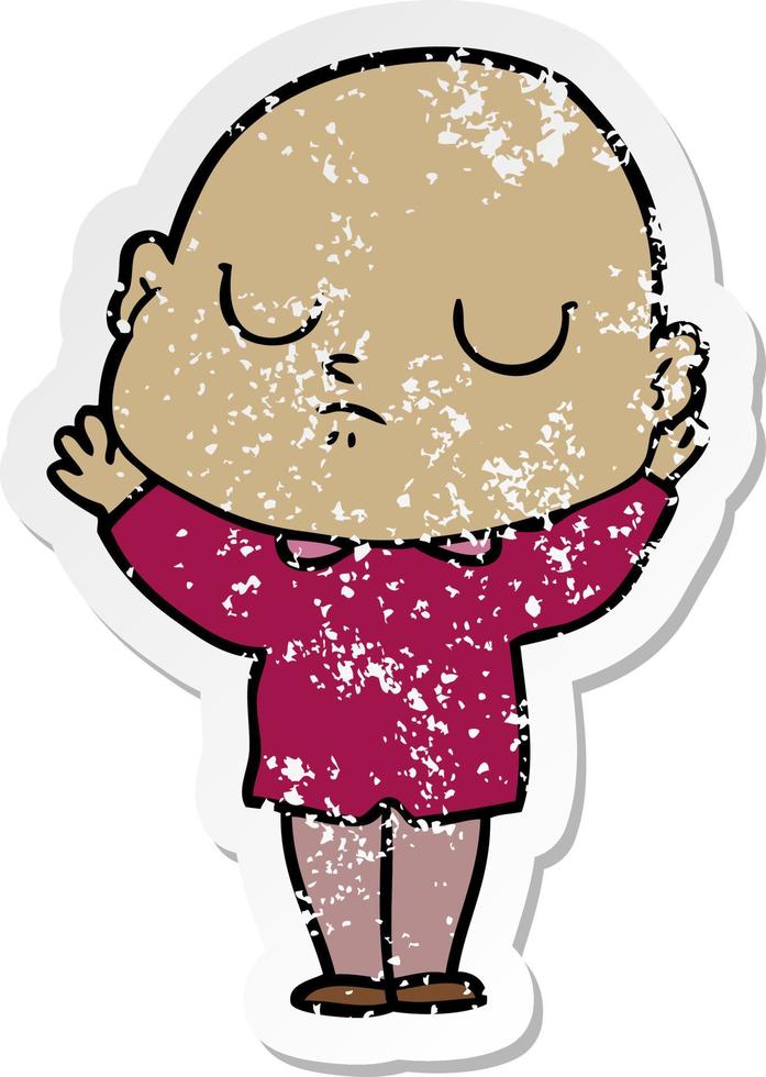 distressed sticker of a cartoon bald man vector